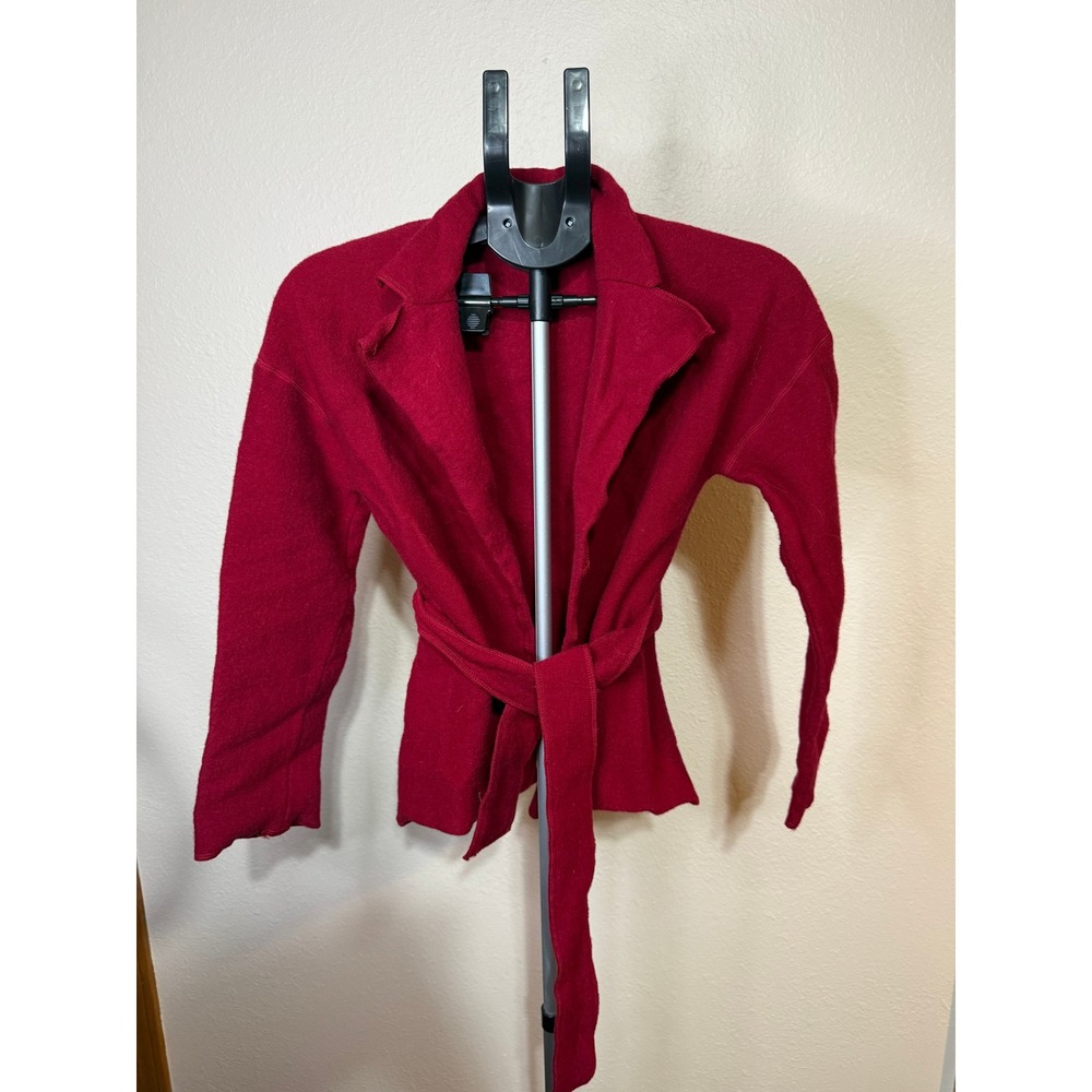 Alfani Womens Red 100% Merino Wool Wrap Cardigan Sweater Belted Size M